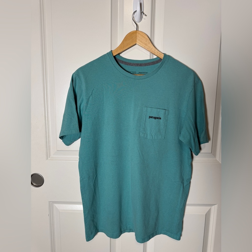 Patagonia Mens Small Blue/green Logo Ridge Pocket Responsibili-tee